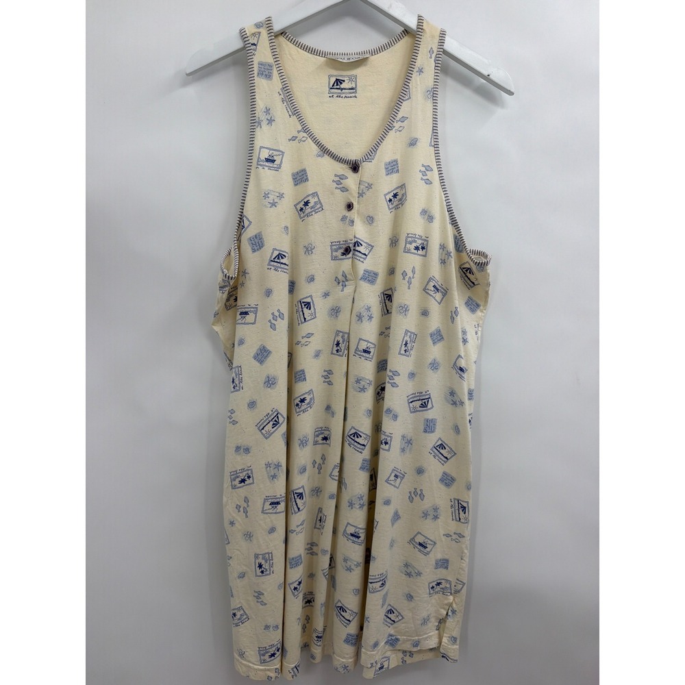 Vtg Carole Hochman Seaside Sleep Chemise 100% Cotton Tank Nightgown Lg